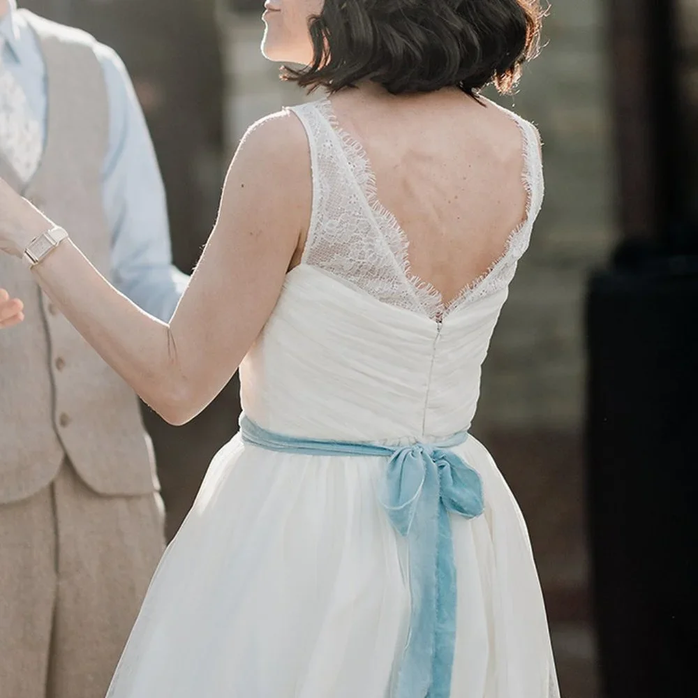 white BHLDN + HITHERTO Fleur Tulle Dress perfect for elopement or rehearsal! - Picture 3 of 11